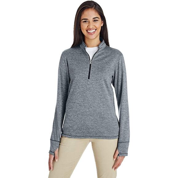 NWT Adidas Women Brushed Terry Hthered Quarter-Zip Pullover,Royal Hther/Grey-M - Picture 1 of 3